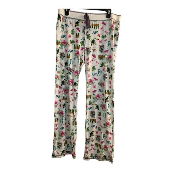 PJ Salvage White Pajama Pants with Colorful Tropical Print - Picture 1 of 7